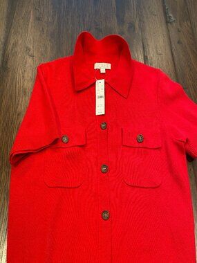 NWT J. Crew Women’s cropped Short-Sleeve Red Button-Up Sweater Top small
